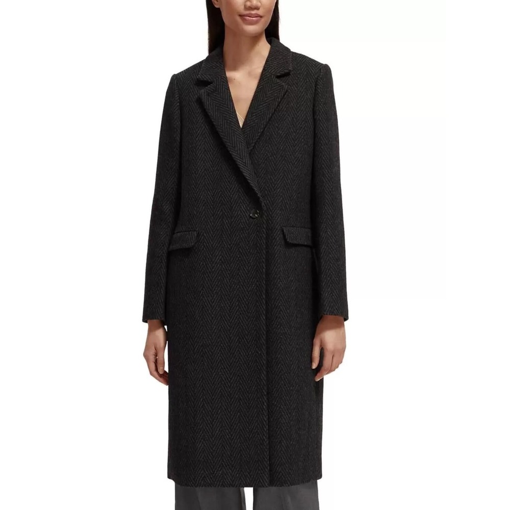 Scotch & Soda Gray Herringbone Wool Blend Longline Classic Trench Coat Sz M $318